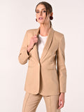 Giacca Beige Scuro in Cotone con Impunture a Contrasto