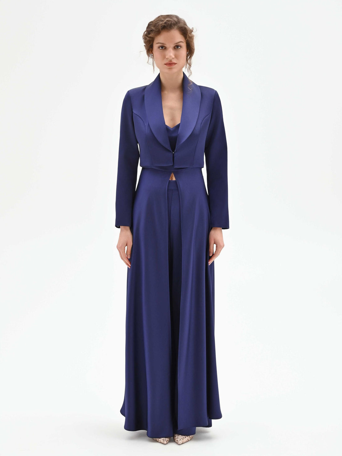 Giacca corta atelier blu indaco in raso
