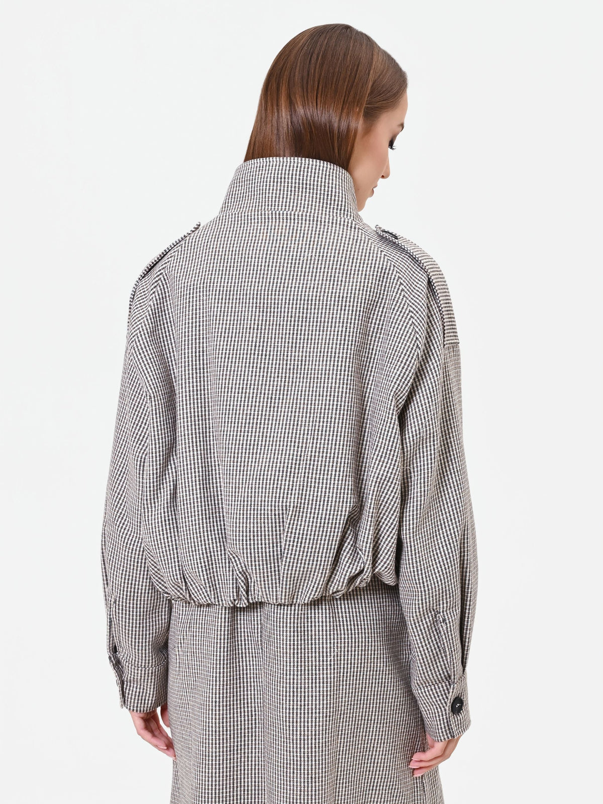 Capospalla blouson pied de poule tortora e beige