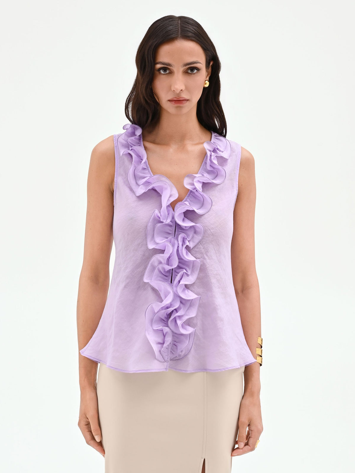 Camicia lilla viola con volant