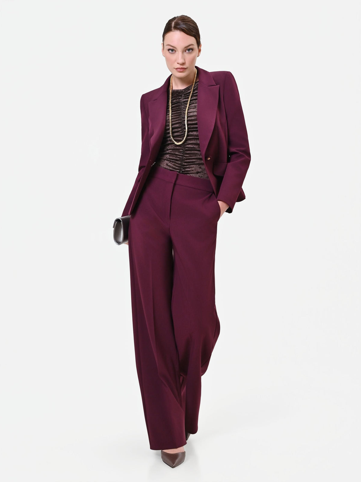 Pantalone a palazzo bordeaux rosso in tessuto tecnico
