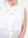 Camicia Curvy smanicata bianca in georgette a strati