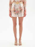 Pantalone shorts bianco a fantasia floreale