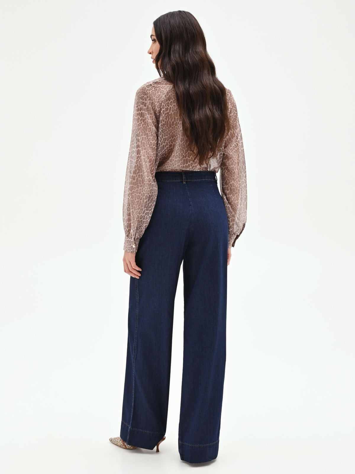 Jeans palazzo blu a vita alta
