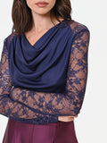 Blusa blu navy con scollo ad anello e maniche in pizzo