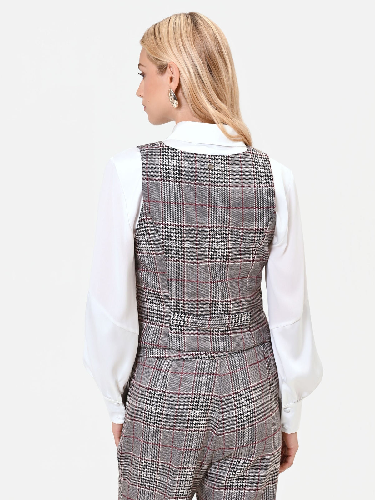 Gilet principe di galles tortora beige in poliviscosa