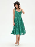 Abito midi verde prato in pizzo macramé