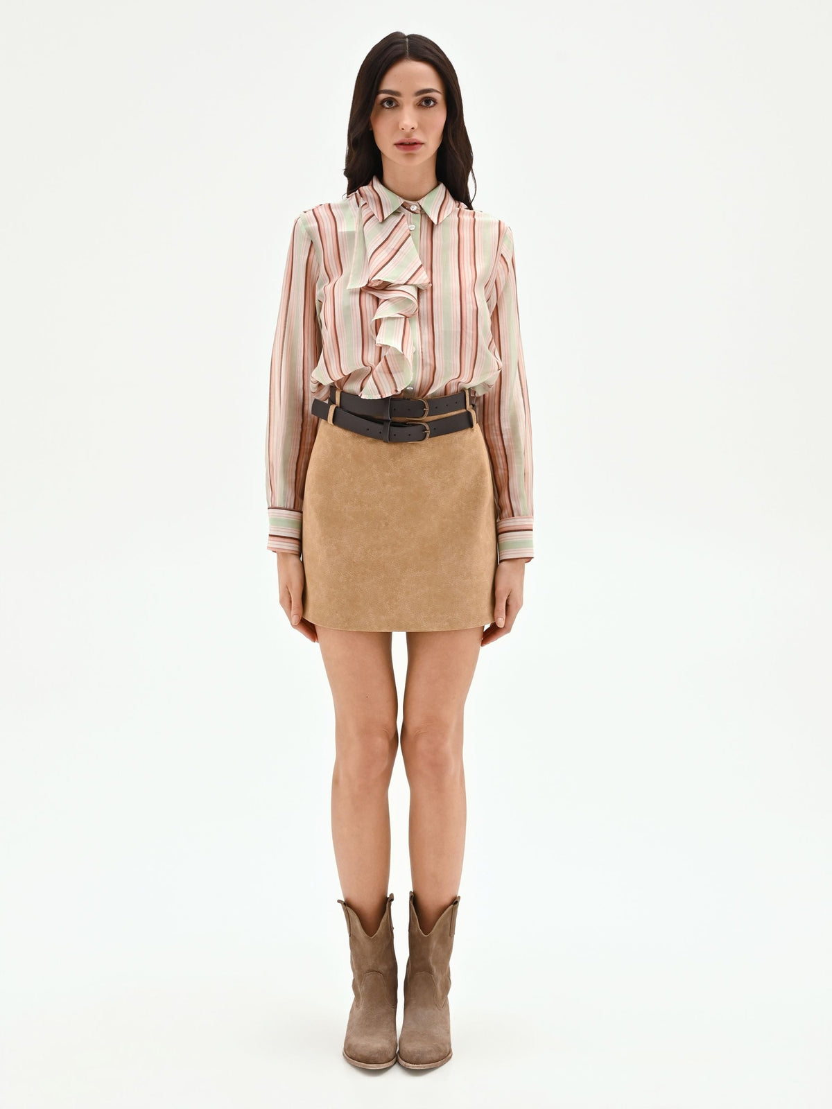 Minigonna beige effetto scamosciato