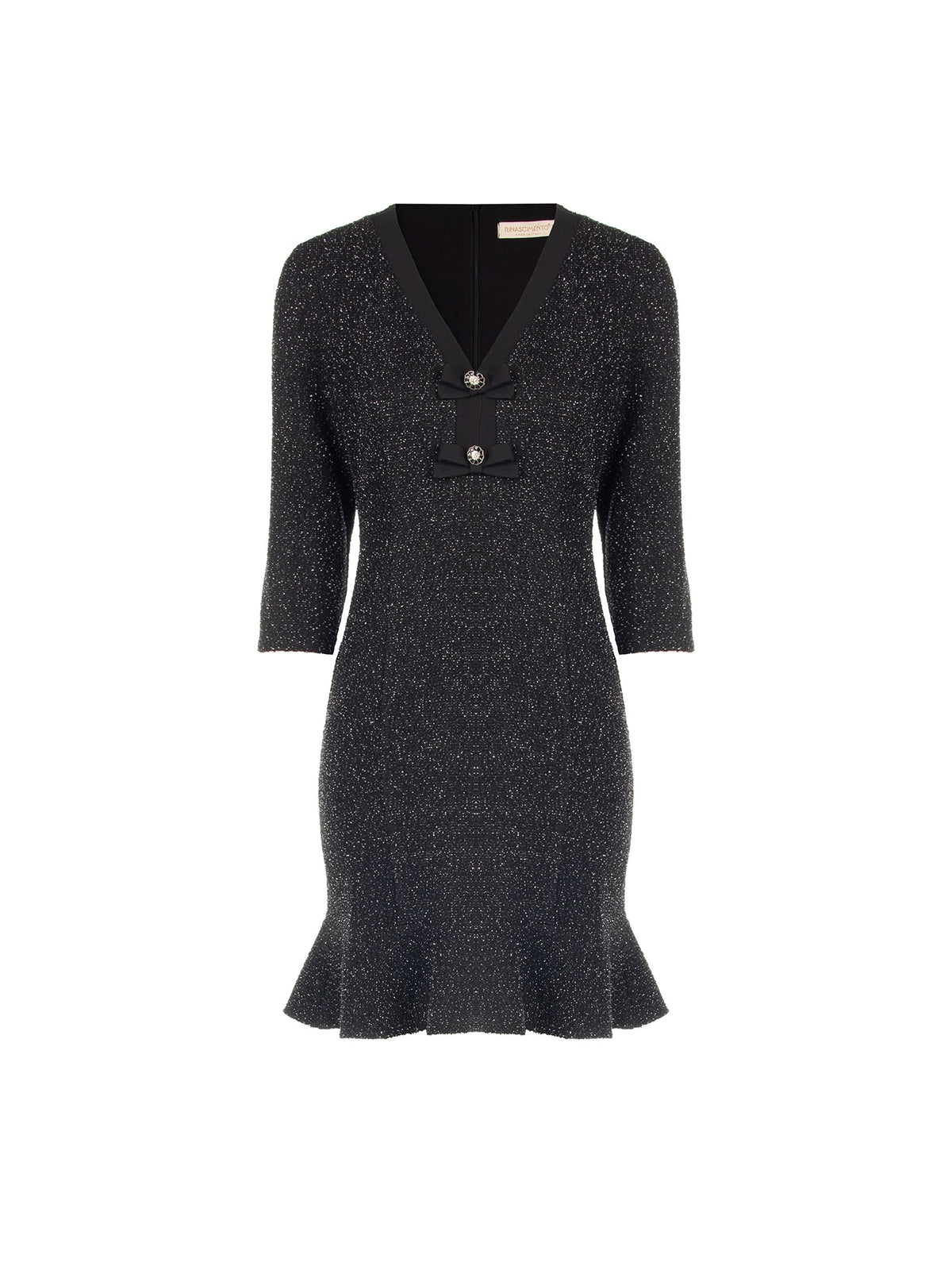 Abito corto nero in tweed con fiocchi