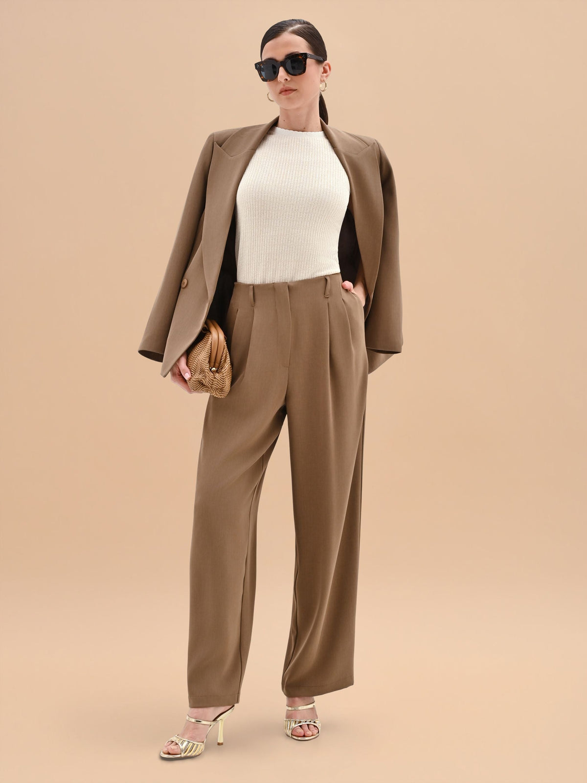 Pantalone a palazzo fango marrone in cadi