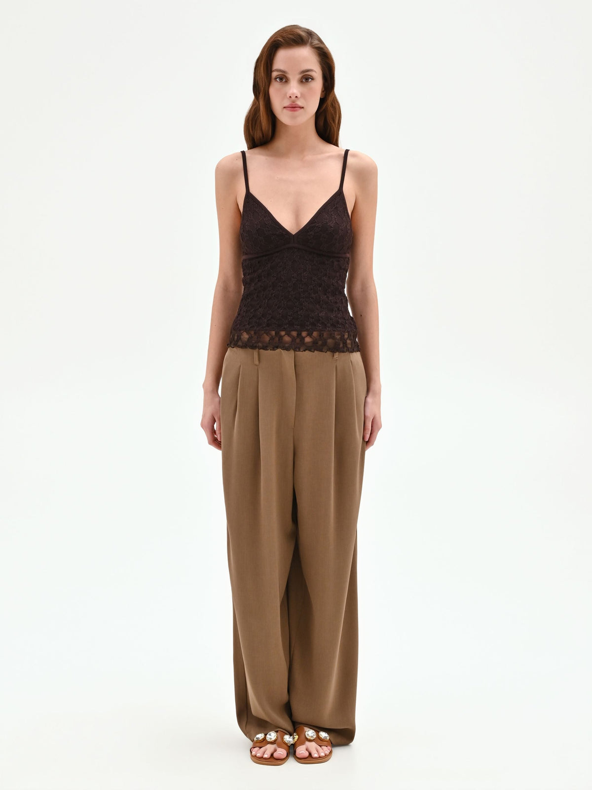 Top in pizzo stretch cioccolato