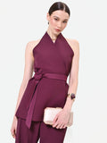 Gilet bordeaux rosso con cintura in vita