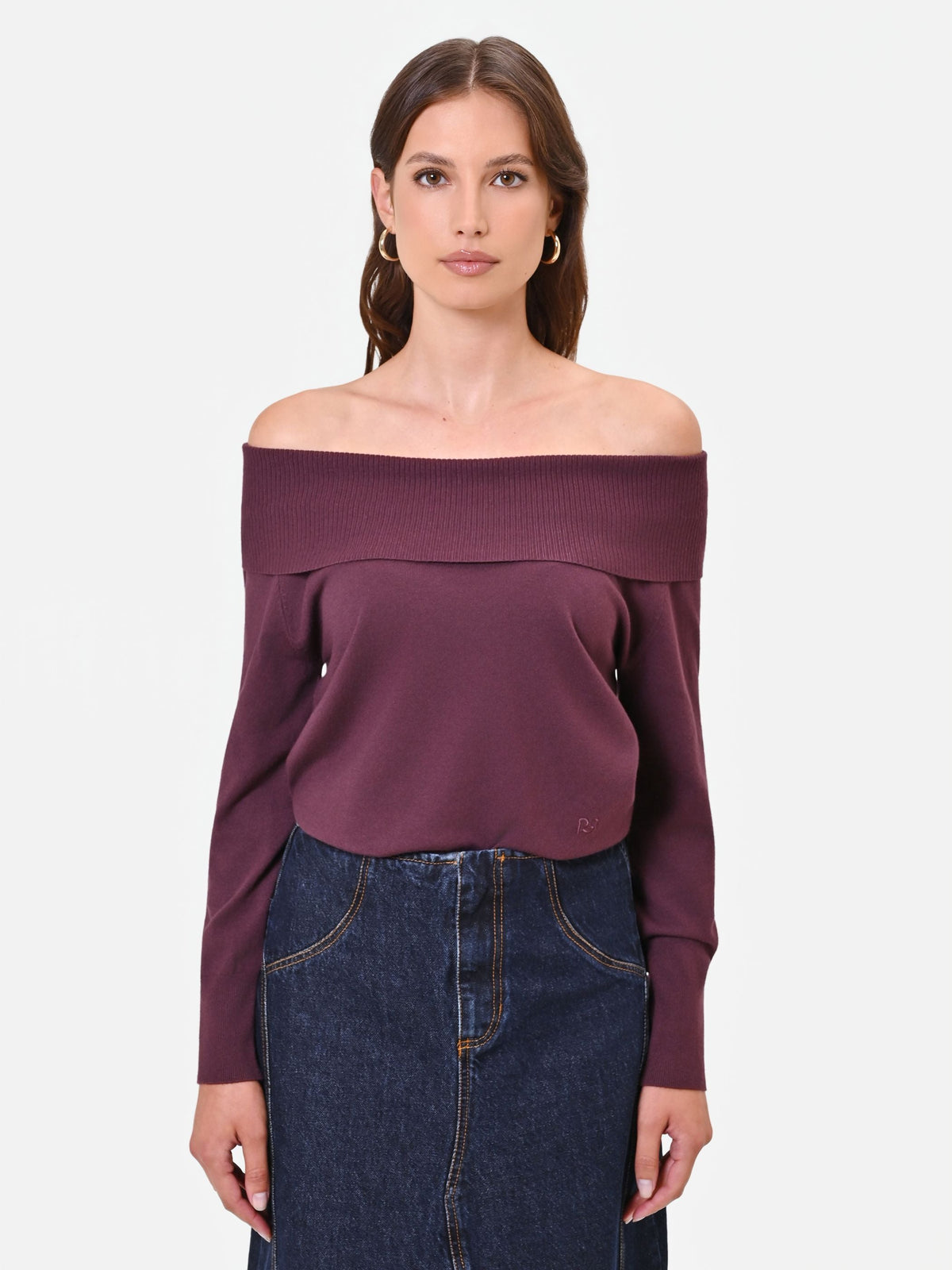 Maglia off the shoulders bordeaux in misto viscosa