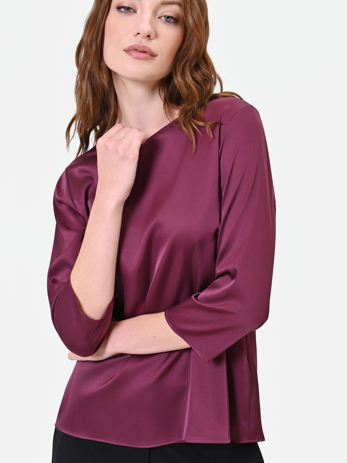 Blusa in raso bordeaux rosso
