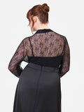 Camicia Curvy nera in pizzo con collo a fiocco