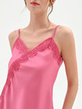 Top in raso rosa con inserti in pizzo