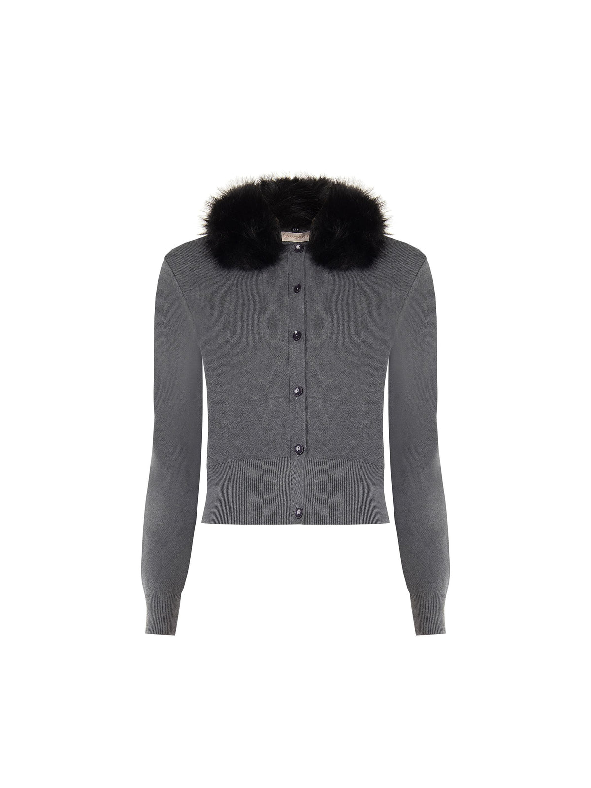 Cardigan in viscosa grigio scuro con collo effetto pelliccia