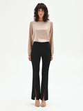 Pantalone nero flared con spacco frontale