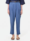 Pantalone blu in lyocell con pinces