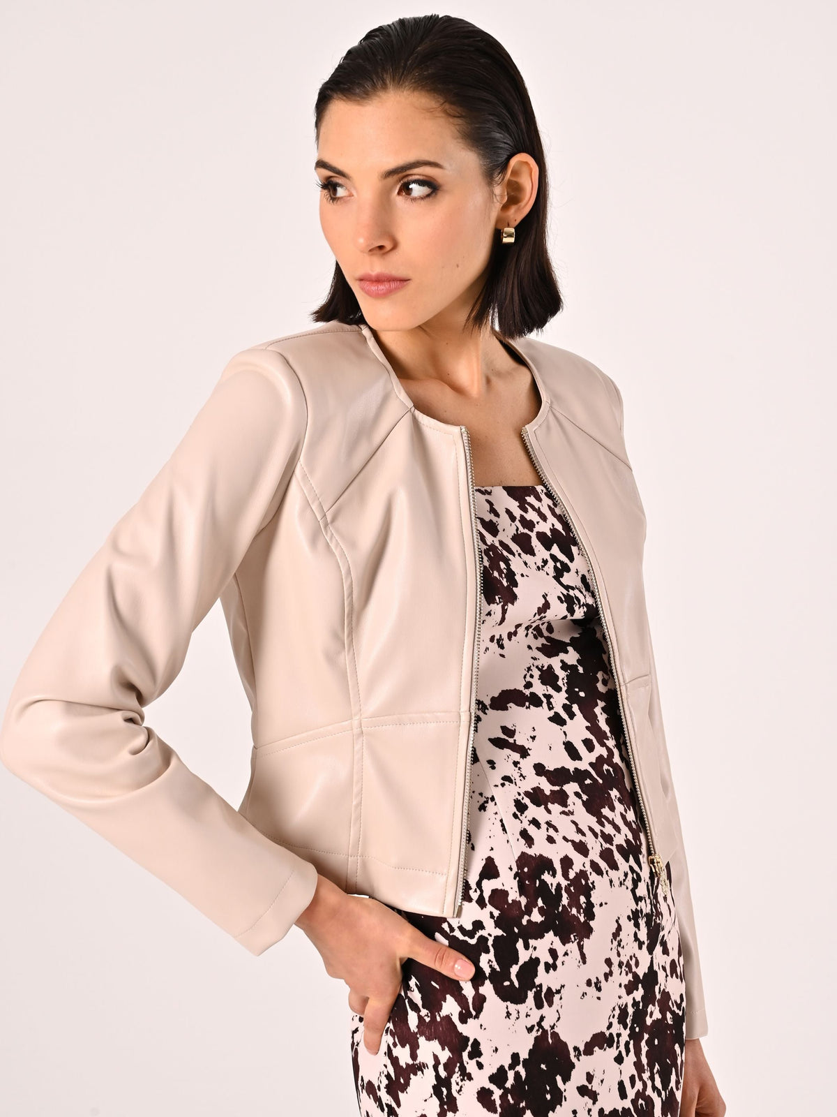 Giacca chiodo similpelle Beige