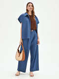 Pantalone a palazzo blu indaco con cintura