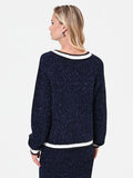 Cardigan in maglia blu navy con profili a contrasto