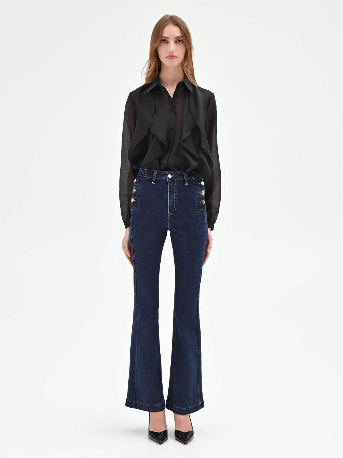 Jeans Blu a Zampa con Bottoni