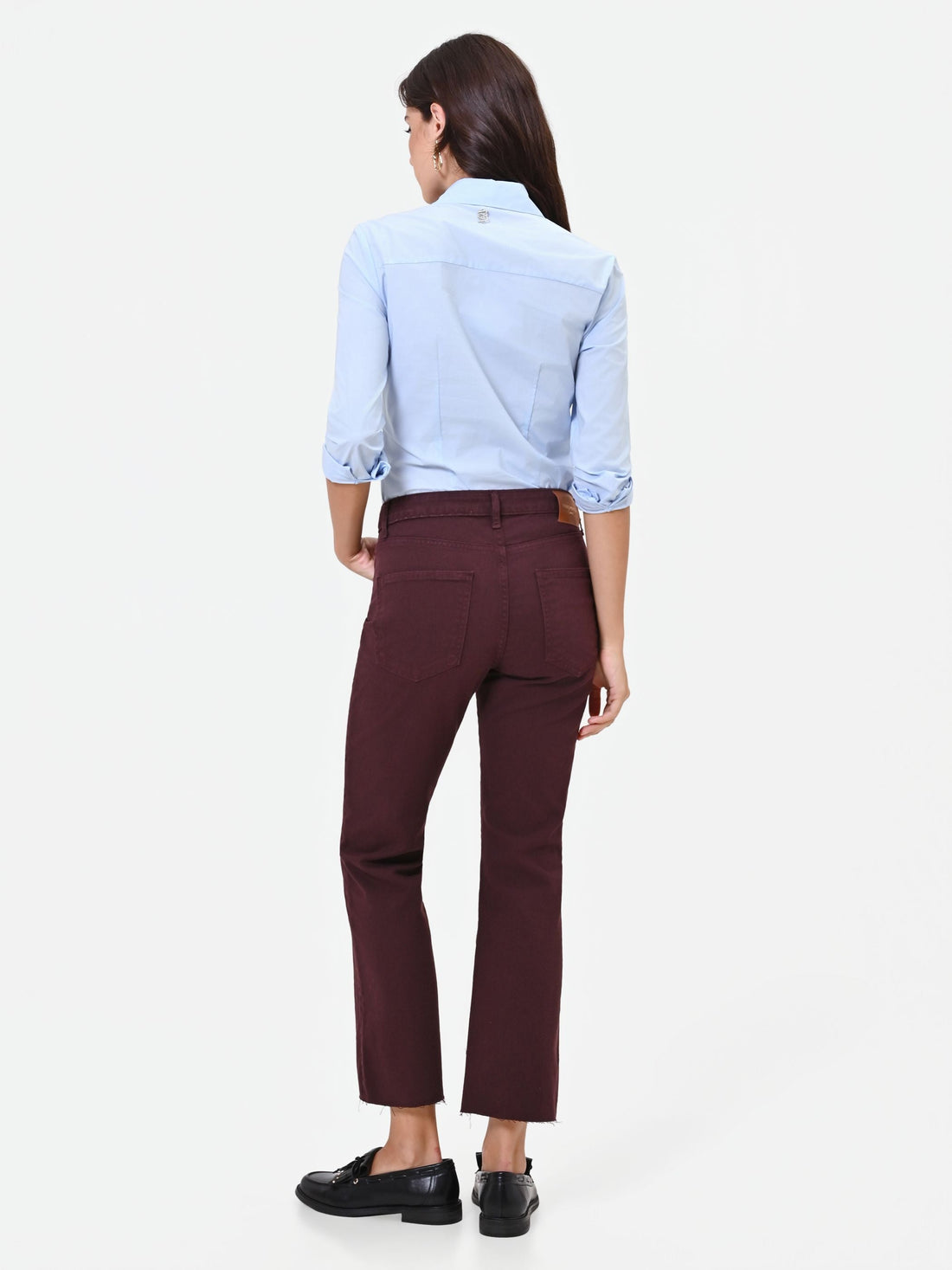Pantalone cropped bordeaux rosso in twill di cotone
