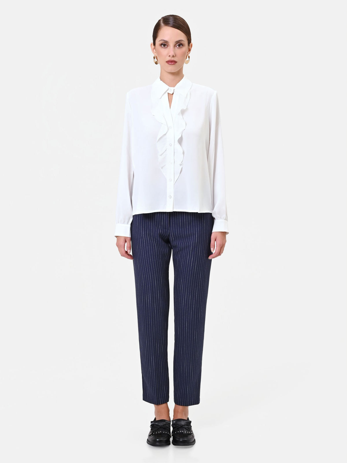 Camicia panna con volant