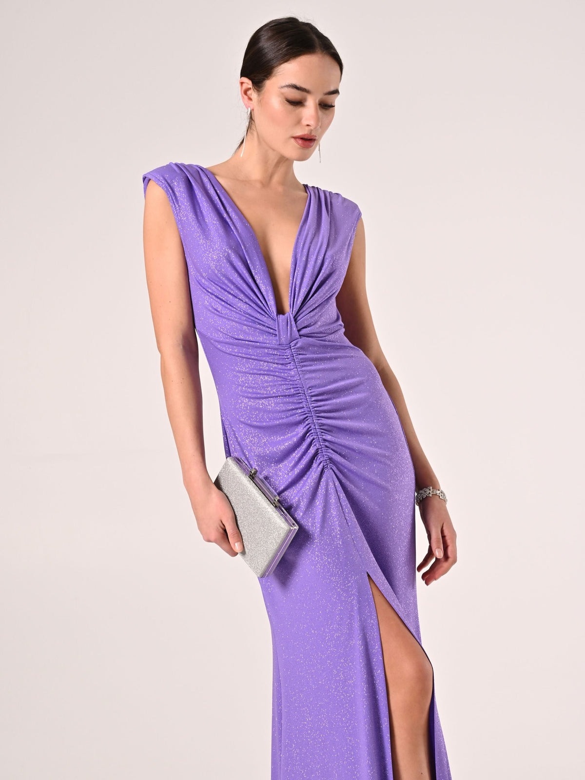 Abito Lungo Viola Lavanda con Glitter