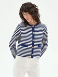 Giacca blu in maglia a righe