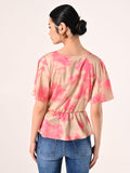 Blusa stampa Astratta Beige Scuro & Rosa Camelia