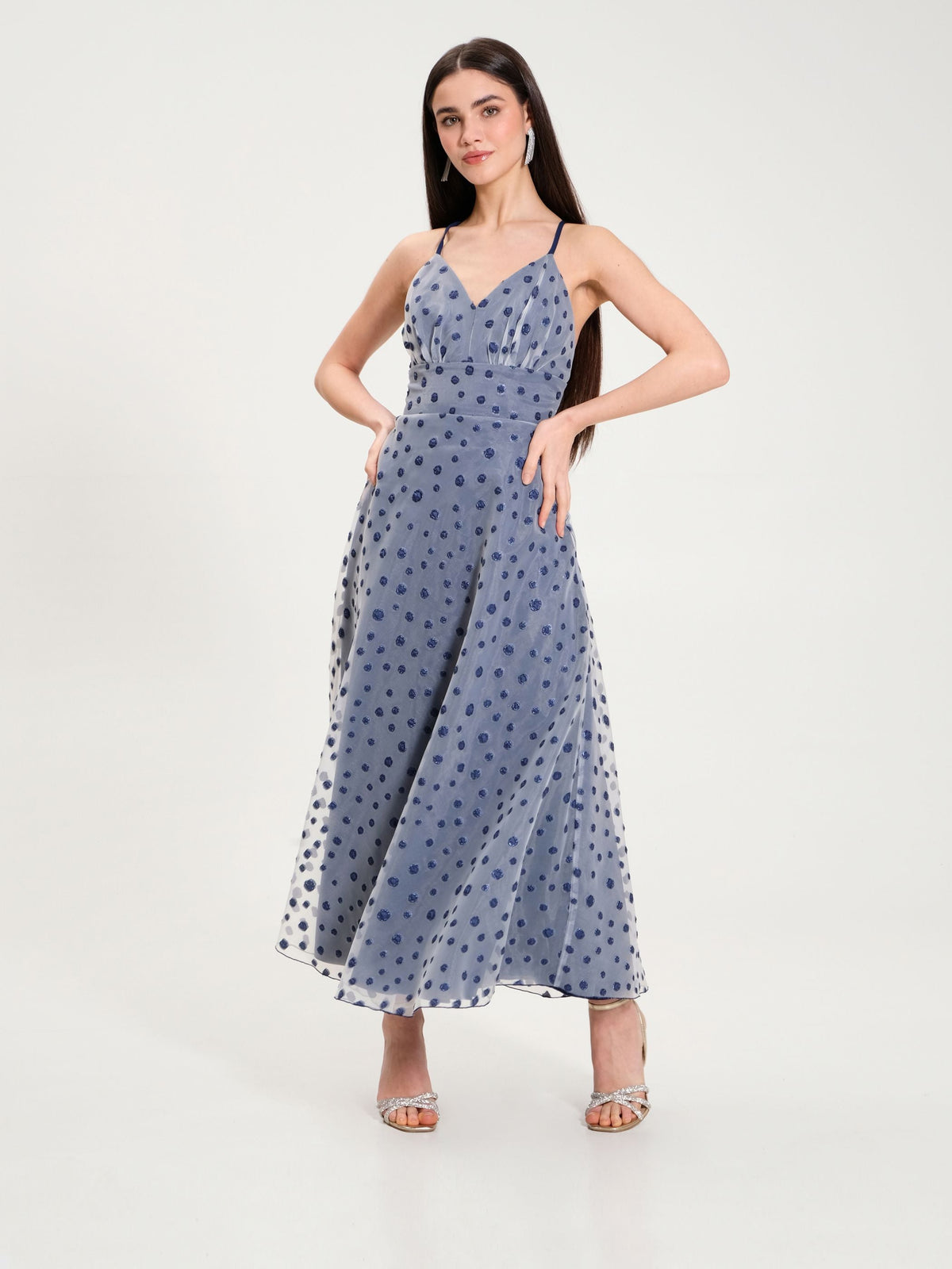 Abito in Organza a Pois Blu