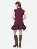 Abito bordeaux rosso con balza