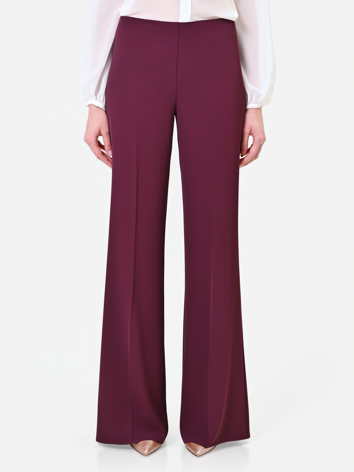 Pantalone a palazzo fluido bordeaux in cadi