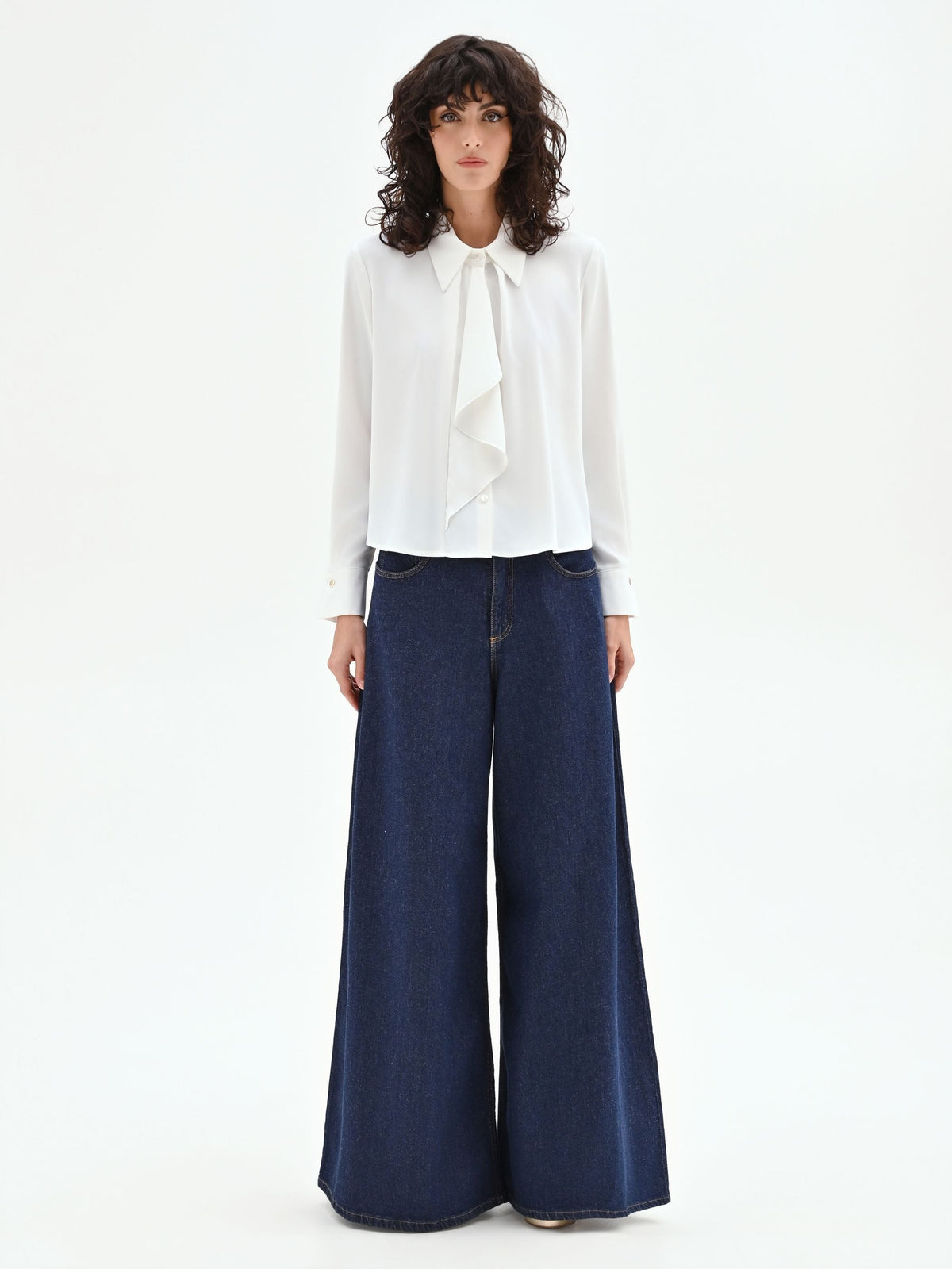 Camicia panna bianco con plastron asimmetrico