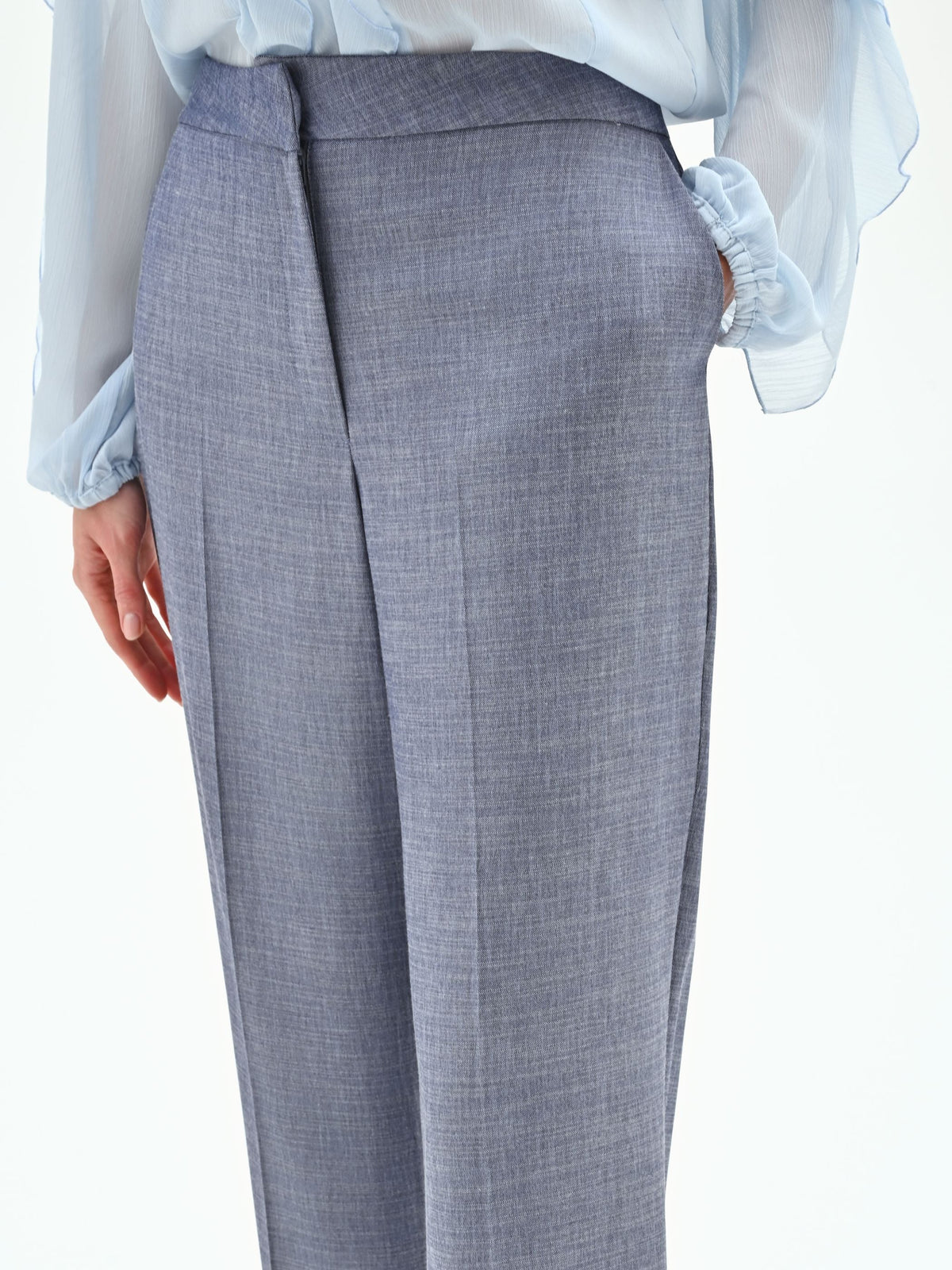 Pantalone a gamba ampia in chambray