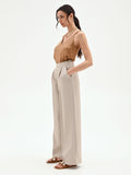 Pantalone palazzo beige gessato con punti luce
