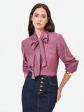 Camicia rosa antico plissé con fiocco