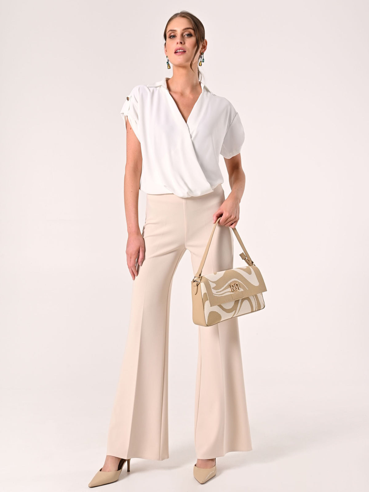Pantaloni Beige Chiaro in Scuba mano Crepe