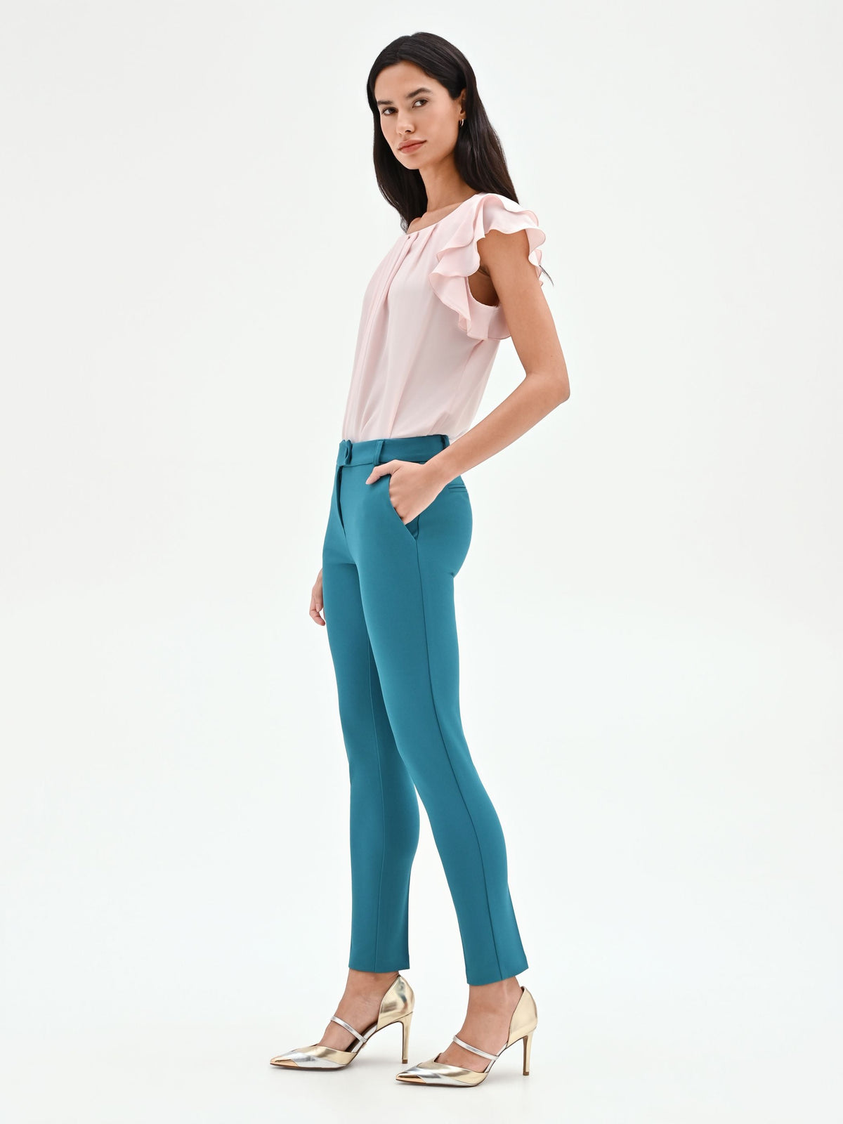Pantalone slim blu ottanio