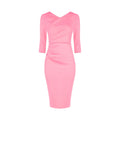 Abito tubino rosa con drappeggio asimmetrico