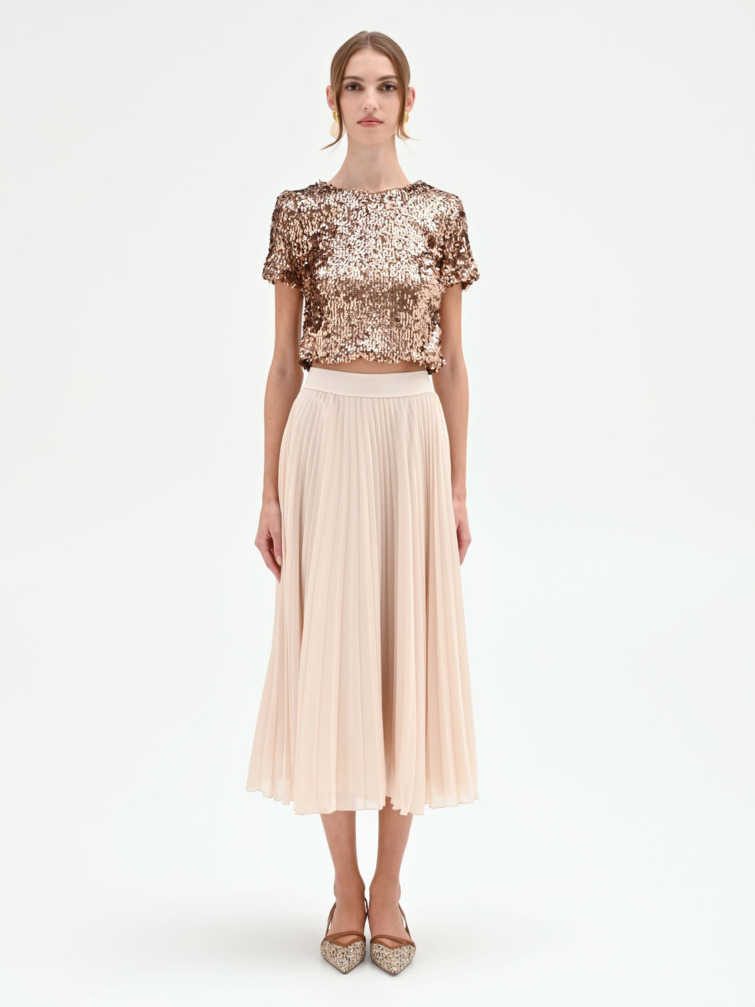 Gonna midi plissettata beige chiaro