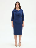 Abito curvy blu brillante con drappeggio laterale