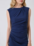 Tubino Blu Navy in Punto Milano con Drappeggio
