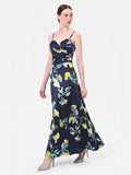Abito lungo blu navy a fantasia floreale
