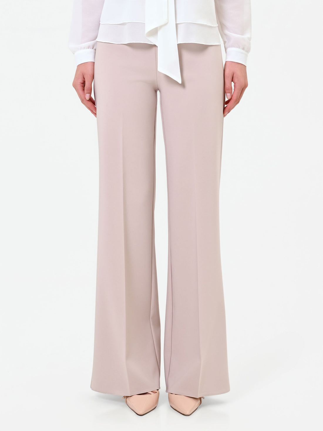 Pantalone a palazzo tortora beige a vita alta