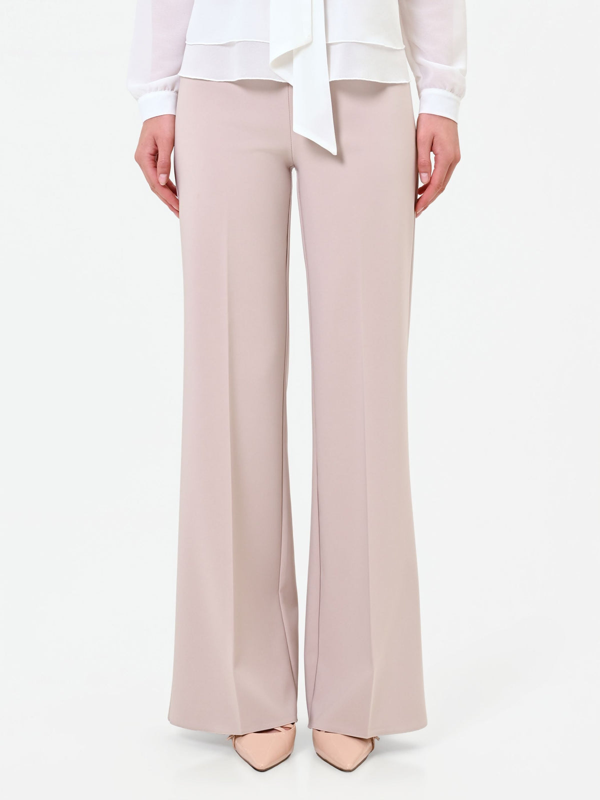 Pantalone a palazzo tortora beige a vita alta