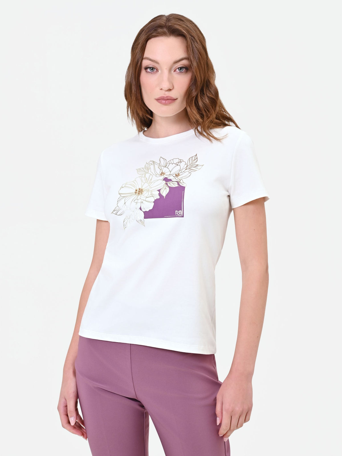 T-shirt panna con stampa artistica
