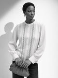 Camicia in viscosa panna con inserti in pizzo